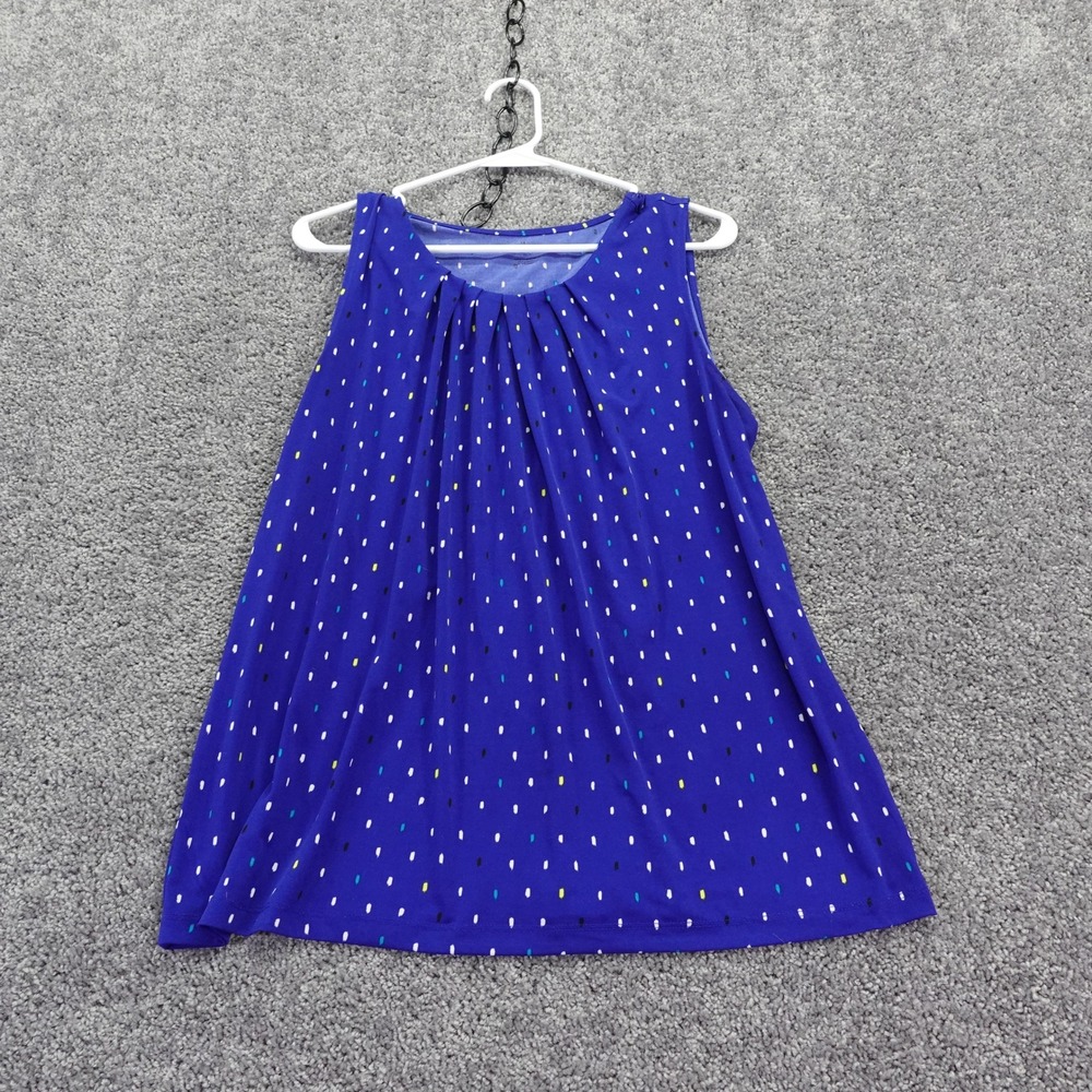 Worthington Tank Top Womens Extra Large Blue Polka Dot Pleated Sleeveless Blouse